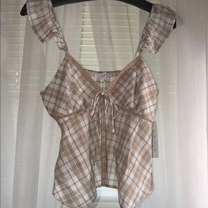 Elegant Plaid Ruffle Strap Blouse